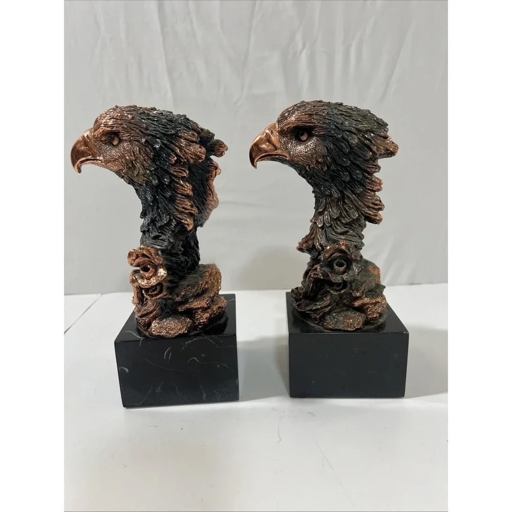 American Bald Eagle Head Bust Copper or Bronze Figure Marble Base (2) Bookends‎